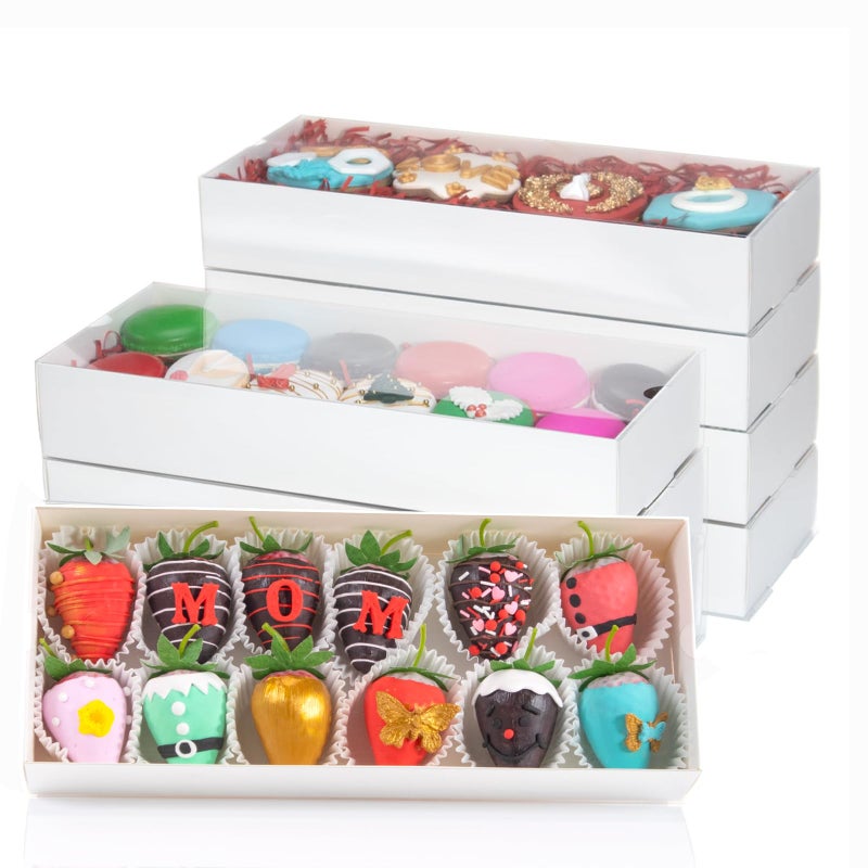 RomanticBaking 20PCS Strawberry Boxes Cookie Boxes Bakery Boxes Treat Boxes for Christmas Valentine's Wedding(12"x4.8"x2") - Image 1