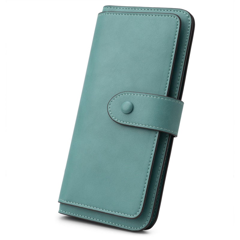 Alldaily RFID Blocking Leather Wallet for Women, Slim Trifold with 14 Card Slots and Zipper Pocket (Purist Blue) - Image 1