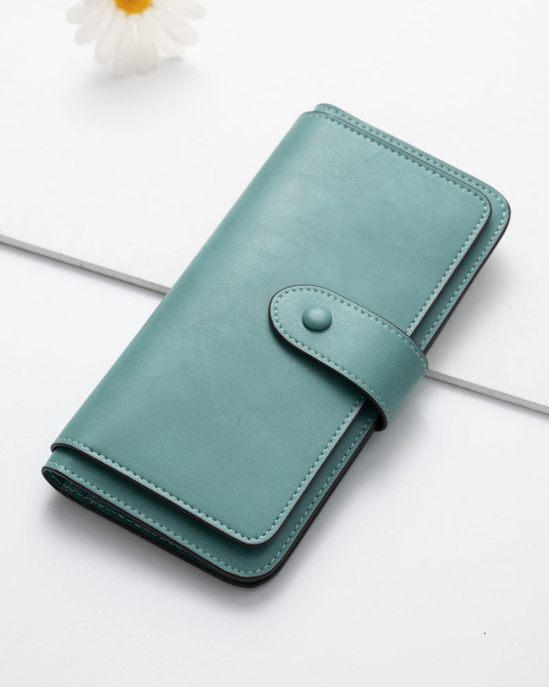 Alldaily RFID Blocking Leather Wallet for Women, Slim Trifold with 14 Card Slots and Zipper Pocket (Purist Blue) - Image 5