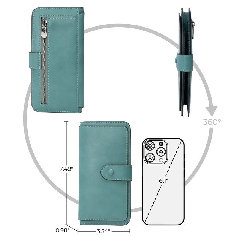 Alldaily RFID Blocking Leather Wallet for Women, Slim Trifold with 14 Card Slots and Zipper Pocket (Purist Blue) - Image 4