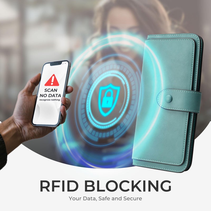 Alldaily RFID Blocking Leather Wallet for Women, Slim Trifold with 14 Card Slots and Zipper Pocket (Purist Blue) - Image 3