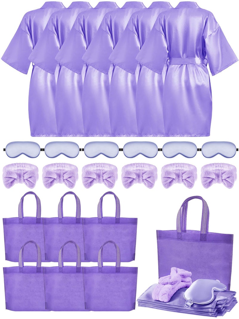 Sintuff 24 Pcs Sleepover Party Supplies for Girls 6 Spa Party Robes 6 Tote Bags 6 Headbands 6 Spa MasksSize 10Light Purple