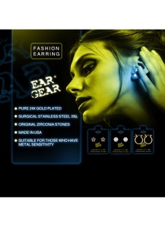 EAR GEAR 24K Gold Plated 4mm Bezel Crystal Earrings USA  - Image 4