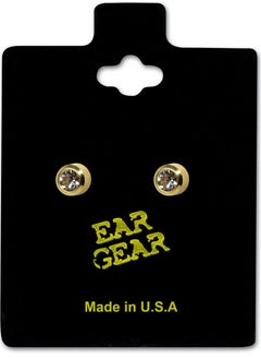 EAR GEAR 24K Gold Plated 4mm Bezel Crystal Earrings USA  - Image 1