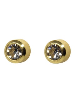 EAR GEAR 24K Gold Plated 4mm Bezel Crystal Earrings USA  - Image 2