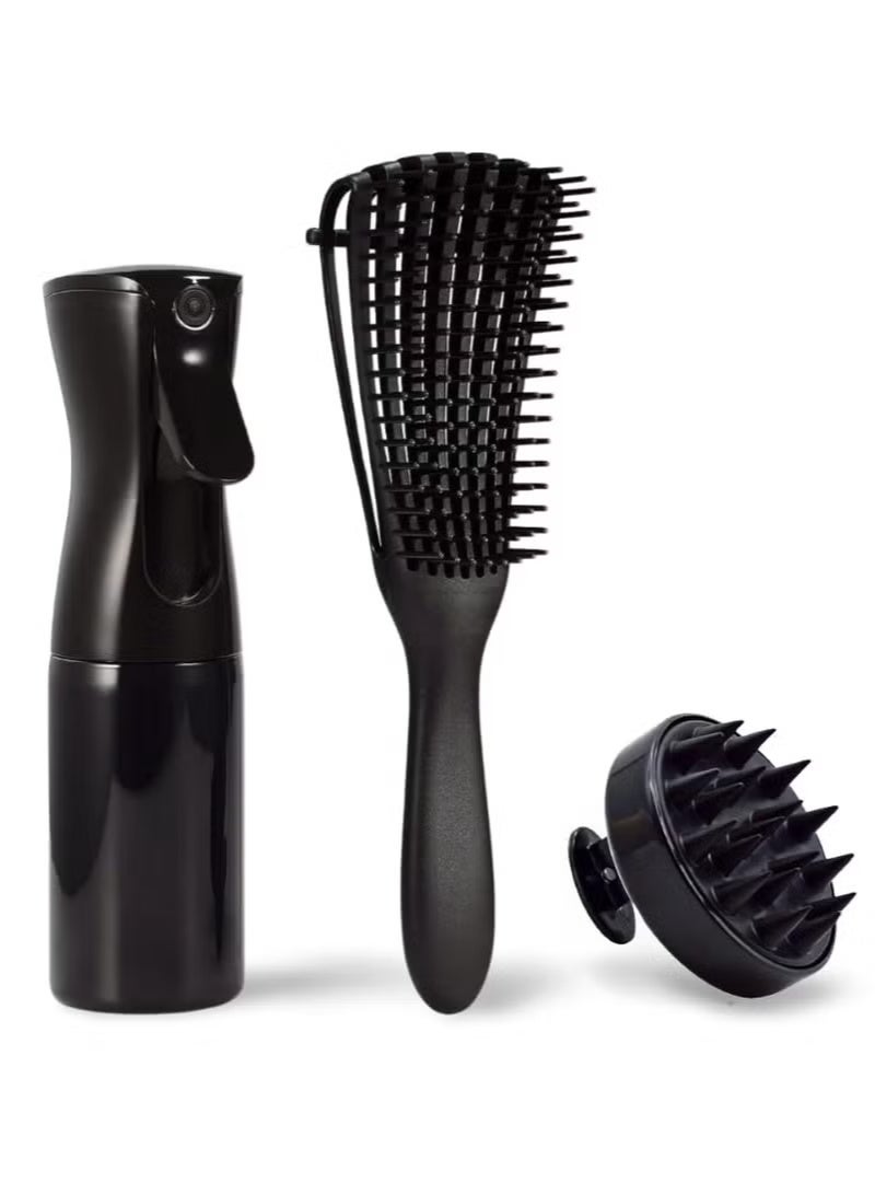 3 PCS Detangling Brush Set,Hair Spray bottle, Hair Scalp Massager Shampoo Brush, Exfoliate and Remove Dandruff - Detangling Brush for Natural Hair for Men Women kids - Image 1