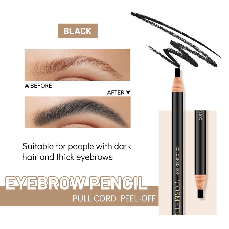 Ownest 6 Pcs Pull Cord Peel-off Eyebrow Pencil Tattoo Makeup and Microblading Supplies Set for Marking, Filling and Outlining, Waterproof and Durable Permanent Eyebrow Liner-Black - Image 4