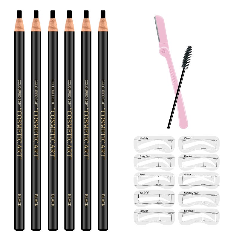 Ownest 6 Pcs Pull Cord Peel-off Eyebrow Pencil Tattoo Makeup and Microblading Supplies Set for Marking, Filling and Outlining, Waterproof and Durable Permanent Eyebrow Liner-Black - Image 1