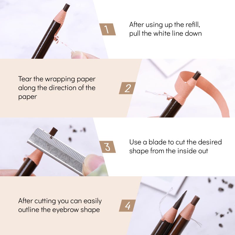 Ownest 6 Pcs Pull Cord Peel-off Eyebrow Pencil Tattoo Makeup and Microblading Supplies Set for Marking, Filling and Outlining, Waterproof and Durable Permanent Eyebrow Liner-Black - Image 5