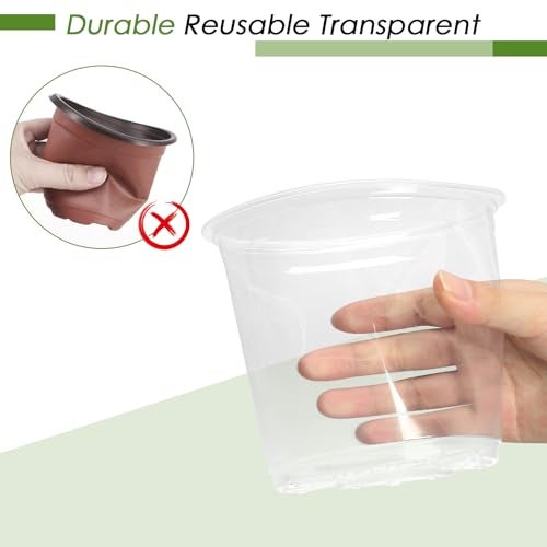 FUIJOL 7 Inch Clear Nursery Pots for Plants with Sacuers 15 Pack, Plastic Flower Pots with Drainage Holes, Variety Pack Seedlings Garden Pot for Indoor Outdoor (7 inch) - Image 5