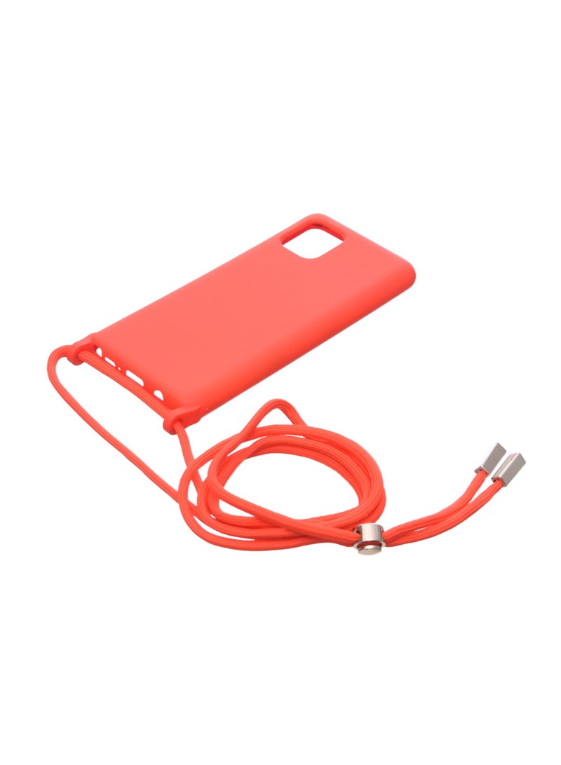 Silicone Back Phone Protection Cover With Fabric Strap And Safety Edges For Samsung Galaxy A81/Note 10 Note / M60S - Red  - Image 1