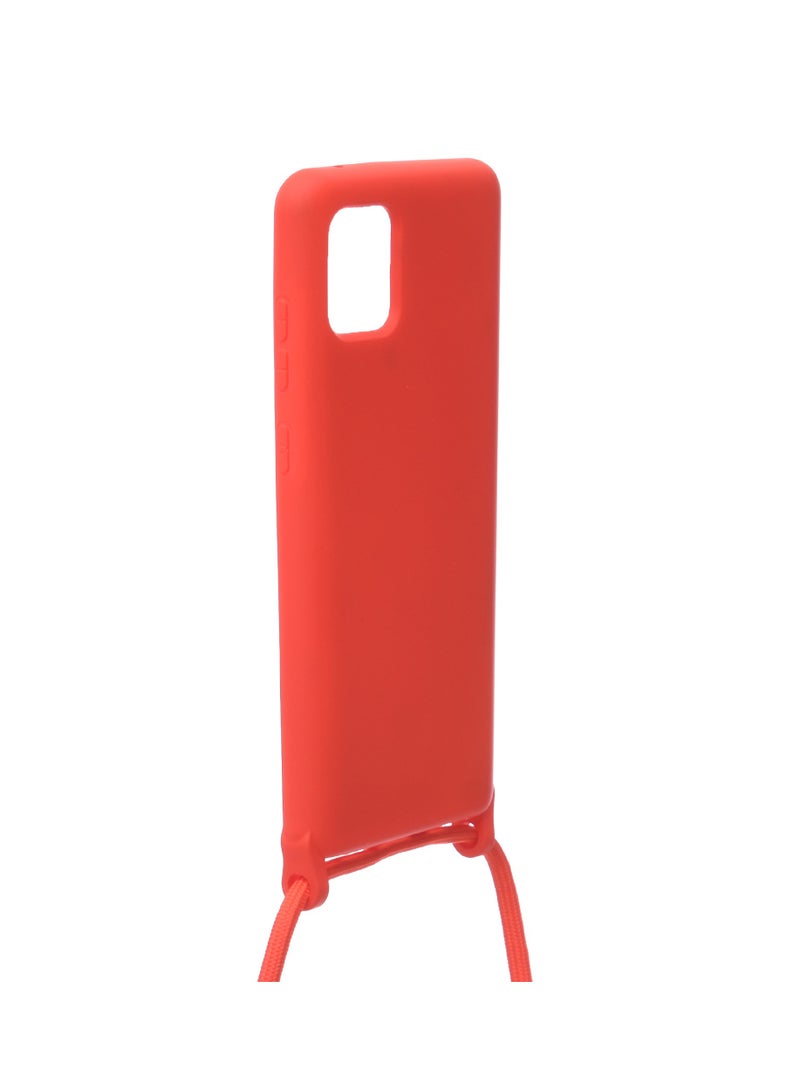 Silicone Back Phone Protection Cover With Fabric Strap And Safety Edges For Samsung Galaxy A81/Note 10 Note / M60S - Red  - Image 3