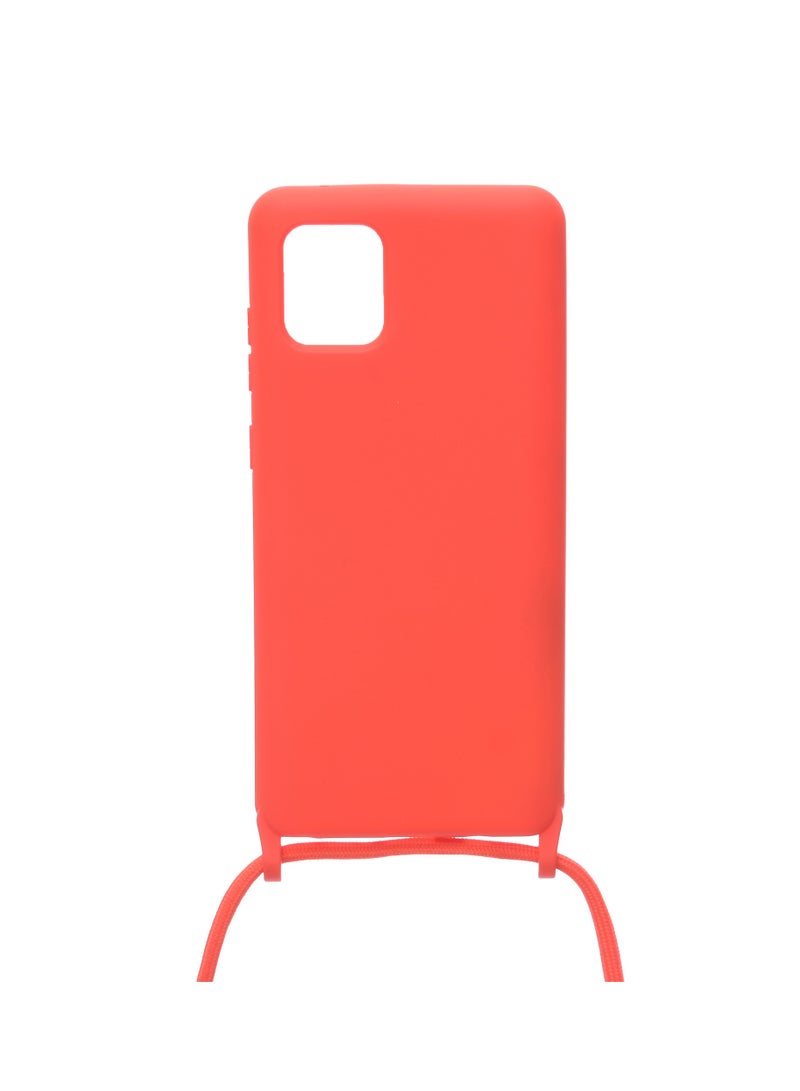 Silicone Back Phone Protection Cover With Fabric Strap And Safety Edges For Samsung Galaxy A81/Note 10 Note / M60S - Red  - Image 2