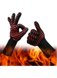DubaiGallery BBQ Gloves 1472℉ Extreme Heat Resistant Protective Cooking Gloves with Silicone Non-Slip Grip for BBQ Cooking/Baking/Smoker/Fireplace/Fire Pit/ Size Medium - Color is Red  - Image 4