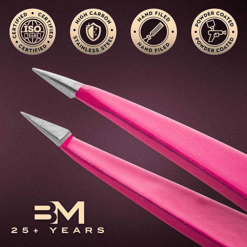 By MILLY Pointed Tweezers - Hammer Forged 100% German Steel, Point-Tip Precision Tweezers for Ingrown Hair, Eyebrows, Facial Hair, Splinters, Glass Removal - Perfectly Aligned, Hand-Filed - Pink Most item matching trendy design - Image 4
