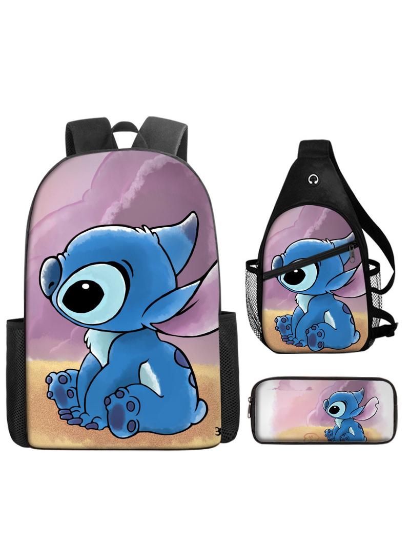 general طقم حقيبة ظهر ثلاث قطع بطباعة ثلاثية الأبعاد لشخصية كرتونية ستش - Image 1