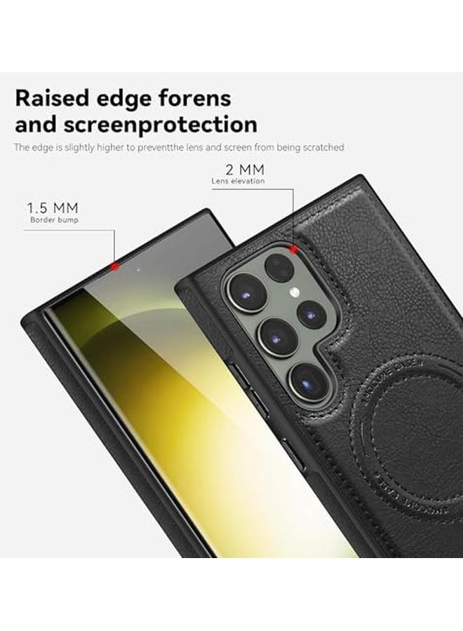 erorex Faux Leather Magnetic For Samsung Galaxy S24 Ultra Case，Compatible With Mag Safe Wireless Charging Adjustable Kickstand Shockproof And Wear Resistant Samsung Galaxy S24 Ultra Cover Black  - Image 4