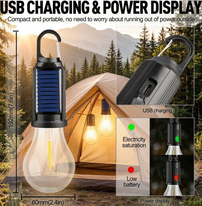 MVIOCS 4 Packs LED Camping Lantern Rechargeable, Portable Outdoor Waterproof Emergency Lanterns with 3 Modes, Hanging Tent Light Bulbs with Clip Hook for Camping, Hiking, Party, Hurricane, Outages - Image 4