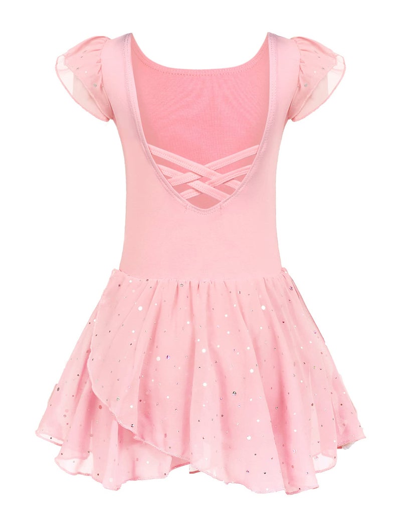 Arshiner Girls Ruffle Sleeve Ballet Dance Dress Crisscross Back Tutu Skirted Leotard - Image 1