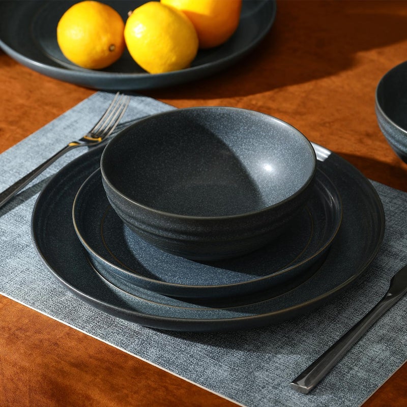 Stone Lain Elio 12Piece Dinnerware Set Stoneware Plates and Bowls Set Dish Set for 4 Blue - Image 2
