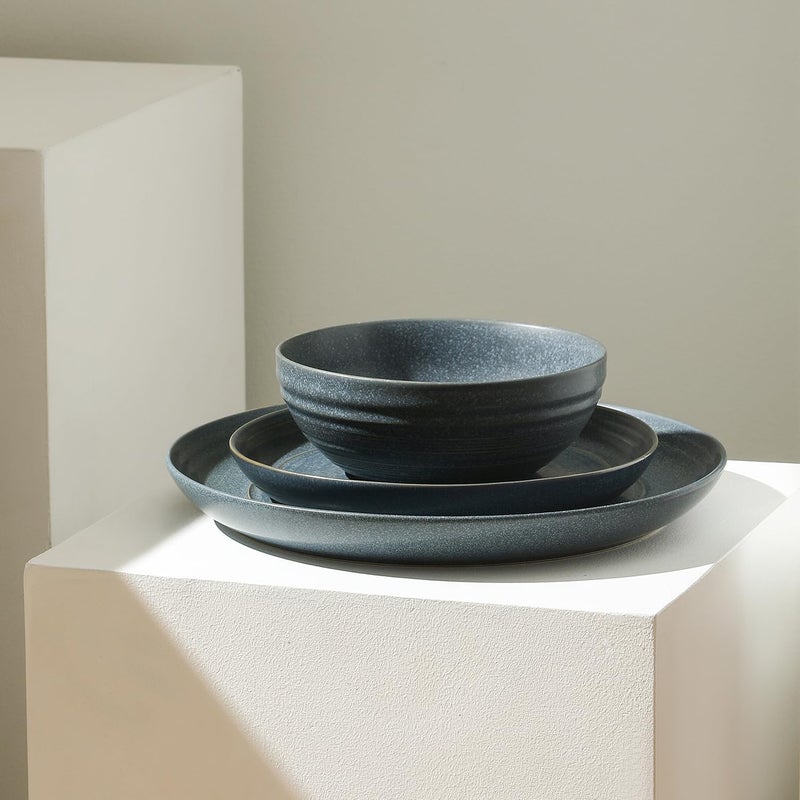 Stone Lain Elio 12Piece Dinnerware Set Stoneware Plates and Bowls Set Dish Set for 4 Blue - Image 5