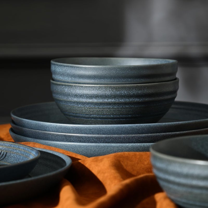 Stone Lain Elio 12Piece Dinnerware Set Stoneware Plates and Bowls Set Dish Set for 4 Blue - Image 4