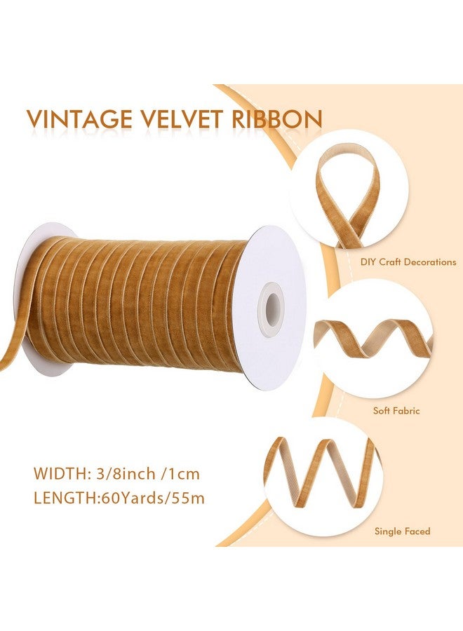 Chuangdi 3/8 Inch, 60 Yard Christmas Khaki Velvet Ribbon Wide Vintage Velvet Ribbons for Christmas Tree Ornaments Flower Bouquets Wedding Wreath Bow Making DIY Craft Choker - Image 2