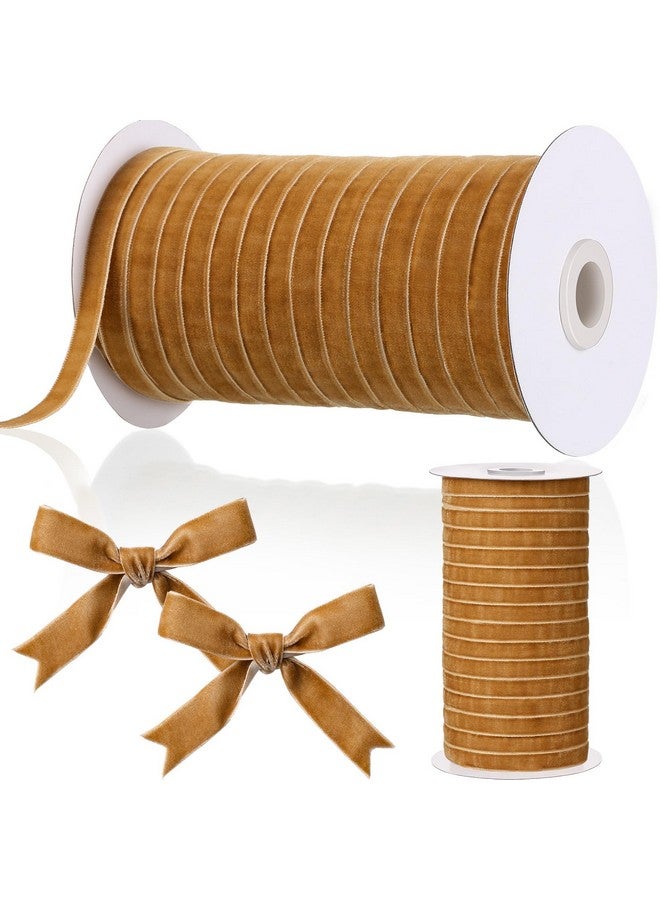 Chuangdi 3/8 Inch, 60 Yard Christmas Khaki Velvet Ribbon Wide Vintage Velvet Ribbons for Christmas Tree Ornaments Flower Bouquets Wedding Wreath Bow Making DIY Craft Choker - Image 1