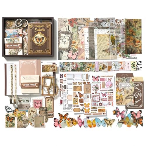 Mluffy Brown Butterfly Vintage Aesthetic journaling kit, Scrapbook Journal Set, DIY Paper Stickers Craft Kits for Journal kit, Aesthetic Sticker, Scrap Book and Notebook Collage (Brown Butterfly) - Image 1