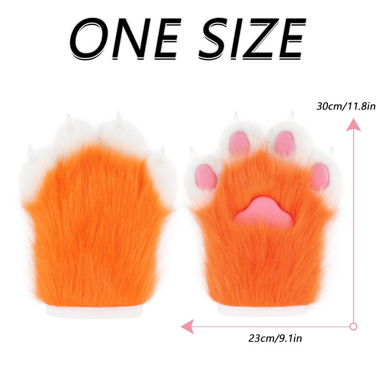 hbbhml Faux Fur Plush Furry Cat Claw Gloves Fursuit Animal Fox Paws Mittens Halloween Cosplay Costume Accessories for Adult - Image 3