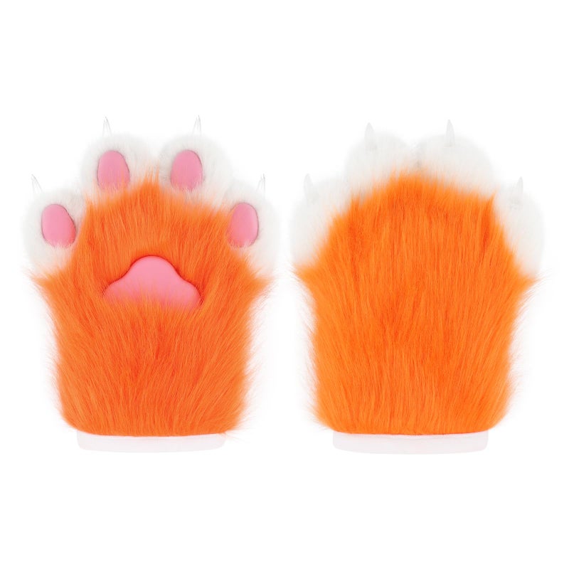 hbbhml Faux Fur Plush Furry Cat Claw Gloves Fursuit Animal Fox Paws Mittens Halloween Cosplay Costume Accessories for Adult - Image 1