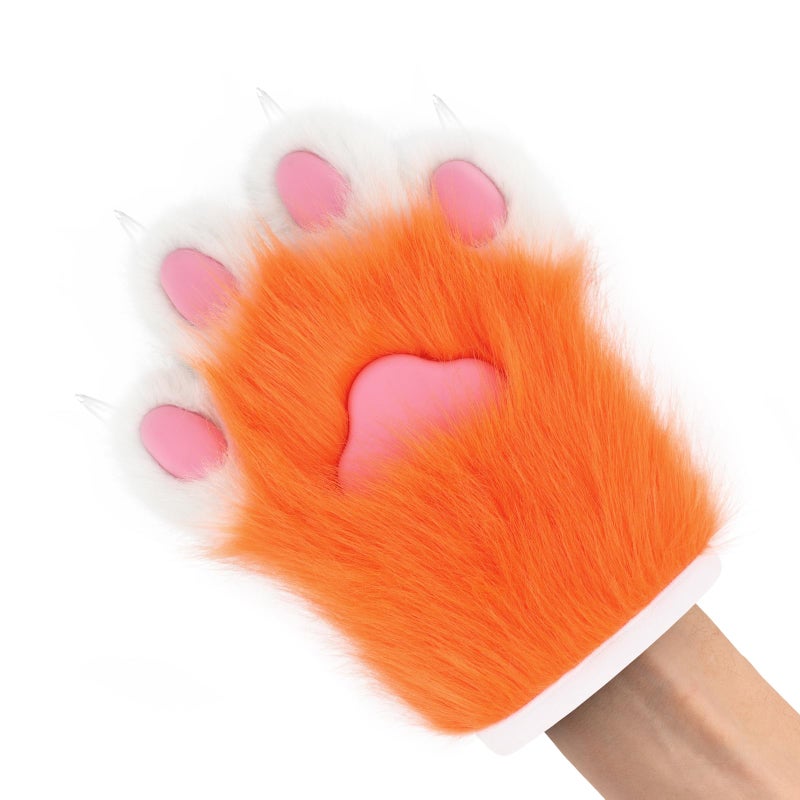 hbbhml Faux Fur Plush Furry Cat Claw Gloves Fursuit Animal Fox Paws Mittens Halloween Cosplay Costume Accessories for Adult - Image 2