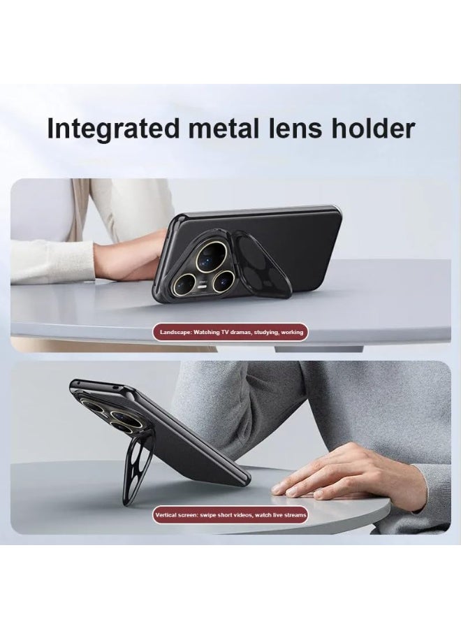 general Case for Huawei Pura 80 Ultra 5G, Luxury PU Leather Case with Metal Camera Lens Protection Folding Stand, Plating Frame Anti-Fingerprint Shockproof Back Cover - Image 3