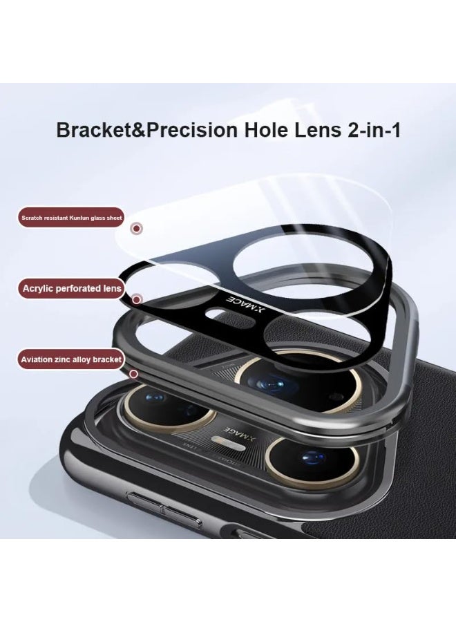 general Case for Huawei Pura 80 Ultra 5G, Luxury PU Leather Case with Metal Camera Lens Protection Folding Stand, Plating Frame Anti-Fingerprint Shockproof Back Cover - Image 2