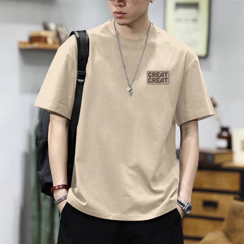 200g Heavyweight Short-Sleeved T-Shirt Men's Ins New Summer Loose Trendyy American Letter Print T-Shirt Pure Cotton - Image 4
