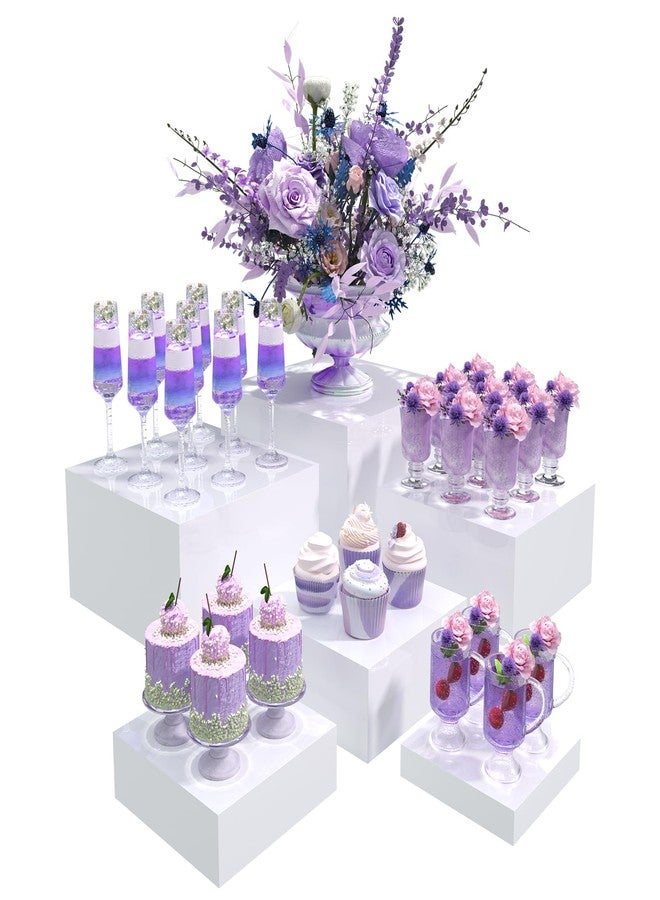 PITBVO Buffet Risers, Food Display Risers for Party, White Acrylic Risers Display Stand for Buffet Table, Catering Displays for Dessert, Cube Box Nesting Riser with Hollow Bottoms (5"x6"x7"x8"x9"x10" 6 PCS) - Image 1