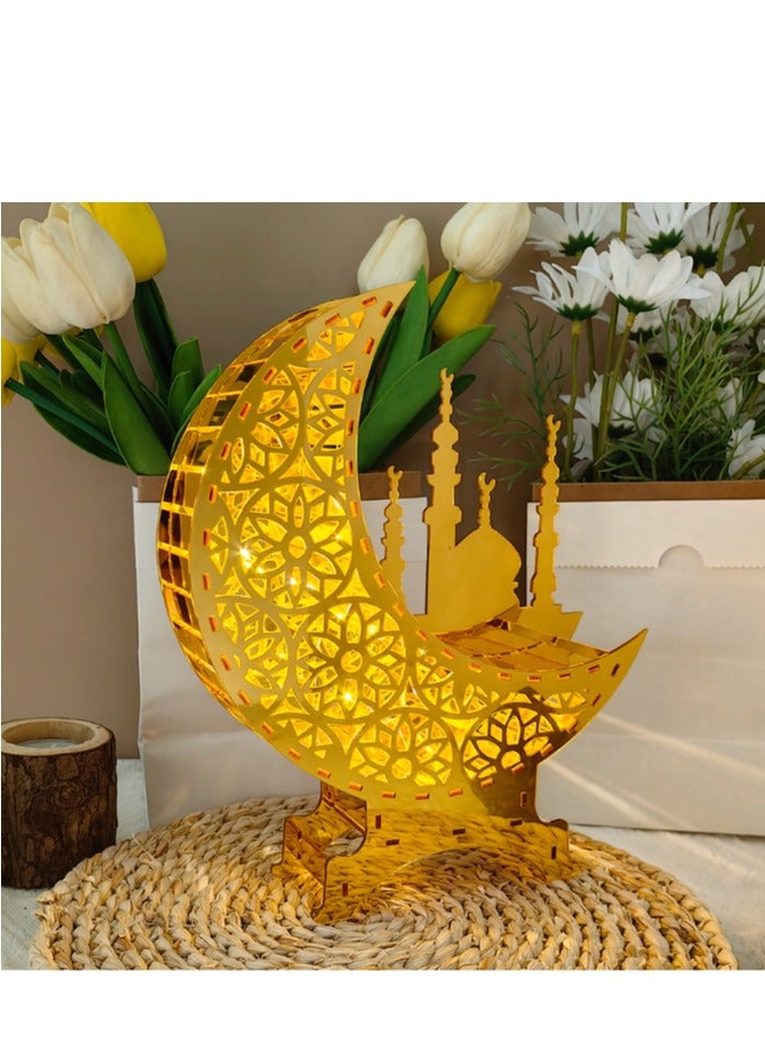 Y&D Eid Mubarak Moon Star Ornament with LED Light Acrylic Ramadan Table Decorations Eid Mubarak Gifts Festival Decoration Ornament - Image 1
