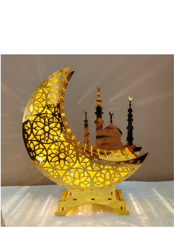 Y&D Eid Mubarak Moon Star Ornament with LED Light Acrylic Ramadan Table Decorations Eid Mubarak Gifts Festival Decoration Ornament - Image 3