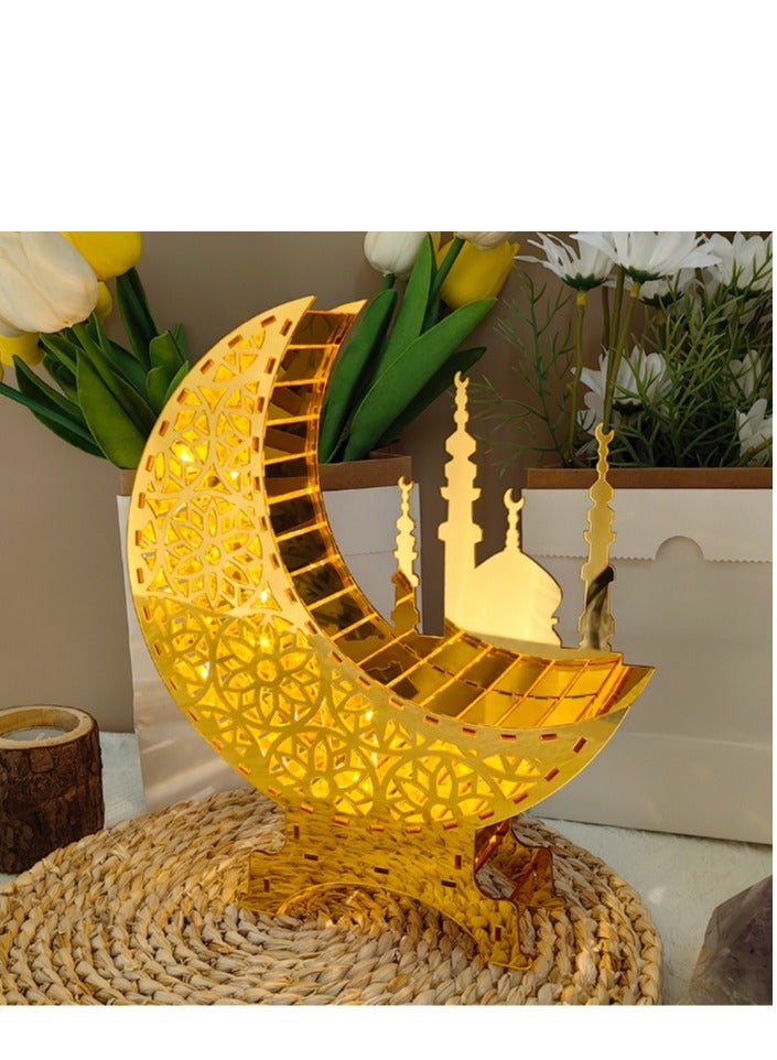 Y&D Eid Mubarak Moon Star Ornament with LED Light Acrylic Ramadan Table Decorations Eid Mubarak Gifts Festival Decoration Ornament - Image 2