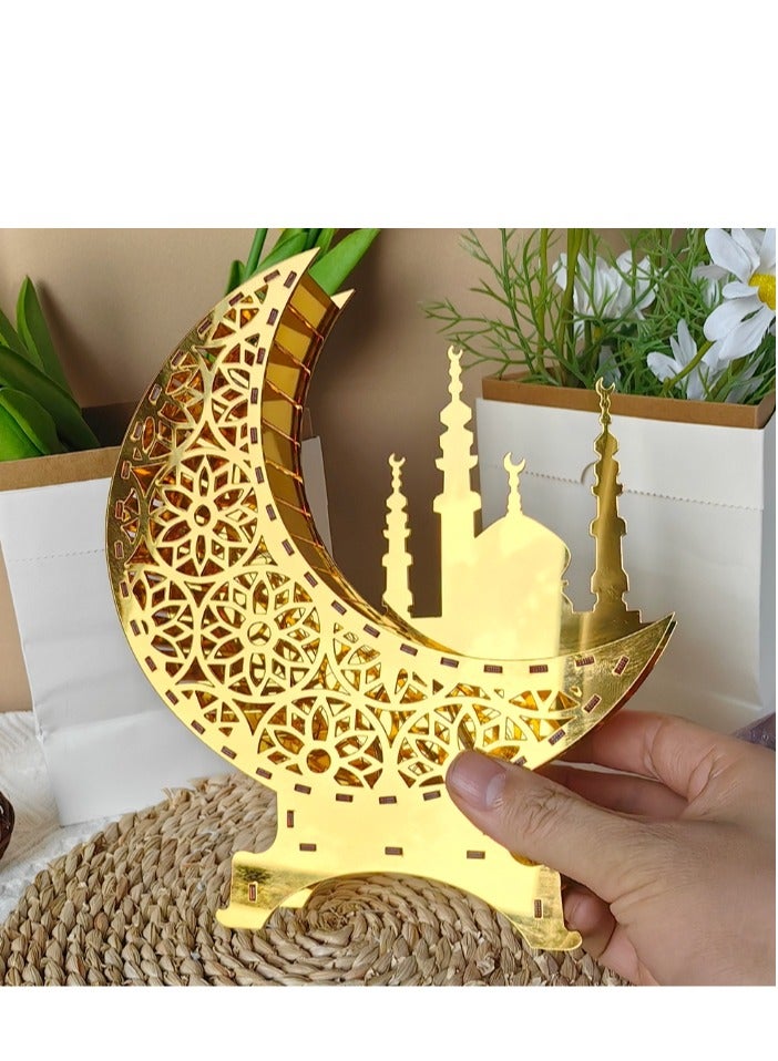 Y&D Eid Mubarak Moon Star Ornament with LED Light Acrylic Ramadan Table Decorations Eid Mubarak Gifts Festival Decoration Ornament - Image 4