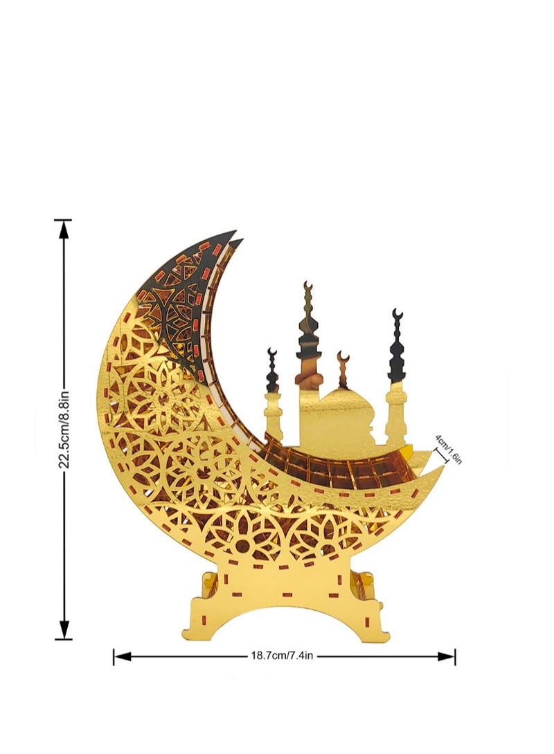Y&D Eid Mubarak Moon Star Ornament with LED Light Acrylic Ramadan Table Decorations Eid Mubarak Gifts Festival Decoration Ornament - Image 5