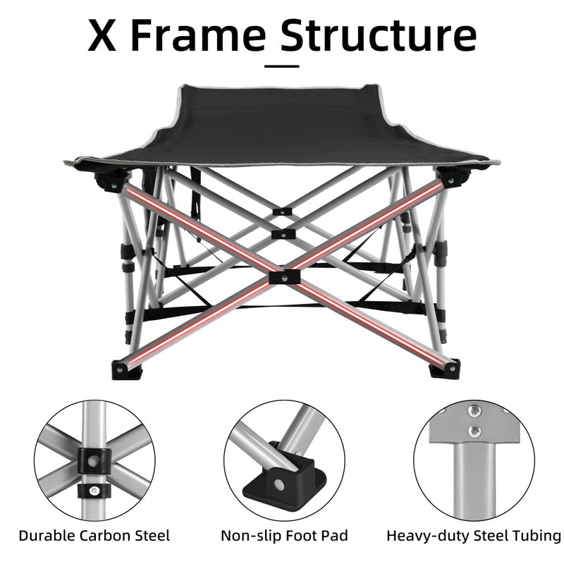 Fragess Portable Camping Cot, Sleeping Cot for Adult, 28" Extra Wide Heavy Duty Folding Cot Max Load 600LBS with Thick Mattress, Portable Camping Bed for Camp Outdoor/Office, Home Nap (Blue) - Image 3