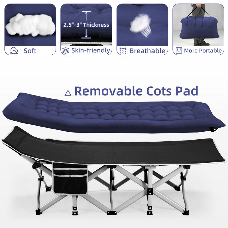 Fragess Portable Camping Cot, Sleeping Cot for Adult, 28" Extra Wide Heavy Duty Folding Cot Max Load 600LBS with Thick Mattress, Portable Camping Bed for Camp Outdoor/Office, Home Nap (Blue) - Image 4