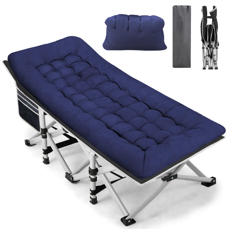 Fragess Portable Camping Cot, Sleeping Cot for Adult, 28" Extra Wide Heavy Duty Folding Cot Max Load 600LBS with Thick Mattress, Portable Camping Bed for Camp Outdoor/Office, Home Nap (Blue) - Image 1