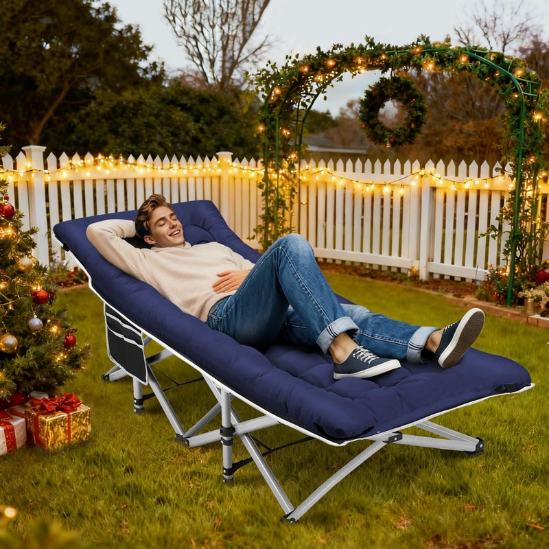 Fragess Portable Camping Cot, Sleeping Cot for Adult, 28" Extra Wide Heavy Duty Folding Cot Max Load 600LBS with Thick Mattress, Portable Camping Bed for Camp Outdoor/Office, Home Nap (Blue) - Image 2
