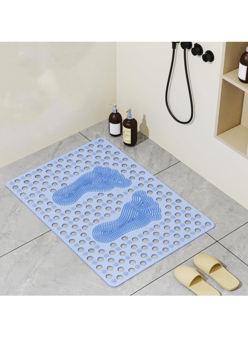 SYOSI Non-Slip Shower Safety Mat, Non-Slip Shower Floor Mat for Bathers Exfoliating Foot Massage Bath Mat 27.6''x19.7'' Shower Foot Scrubber with Superior Grip Suction Cups Drain Holes (Blue) - Image 1