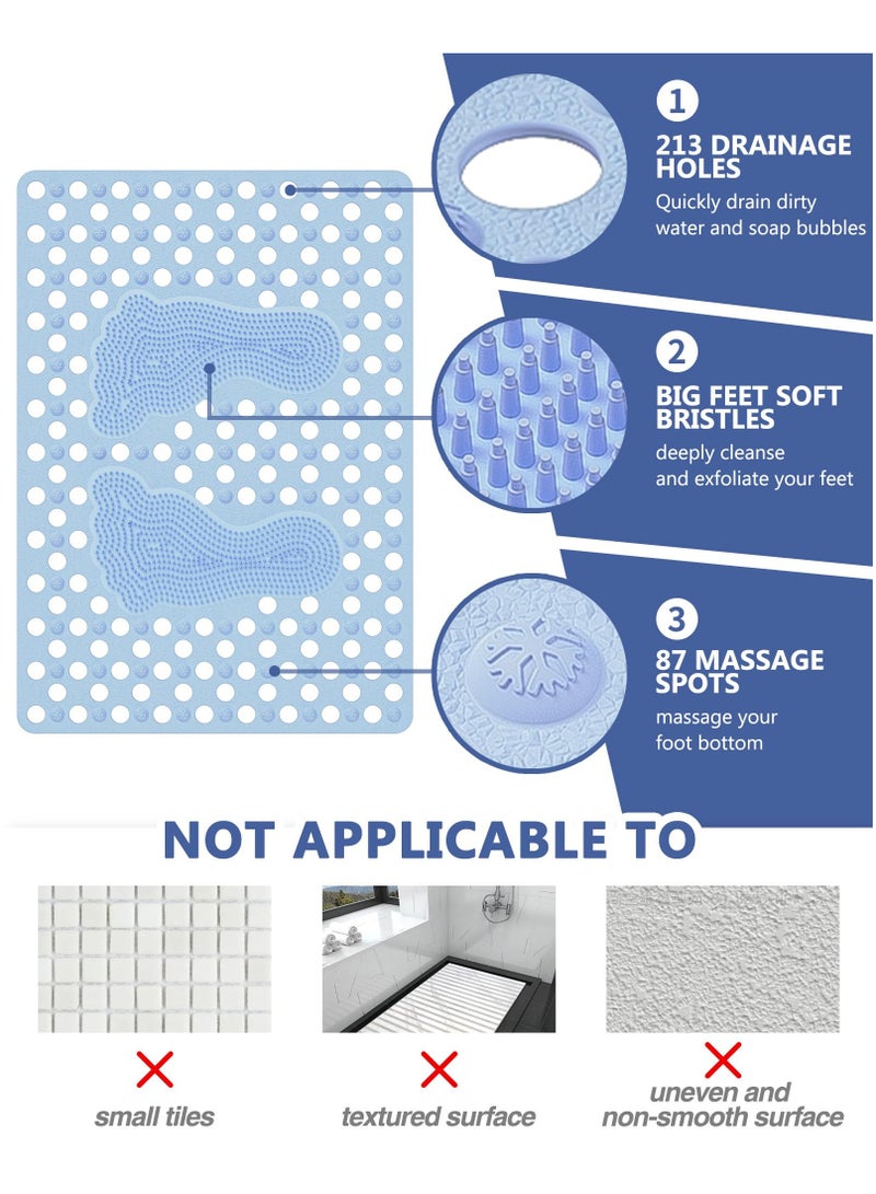 SYOSI Non-Slip Shower Safety Mat, Non-Slip Shower Floor Mat for Bathers Exfoliating Foot Massage Bath Mat 27.6''x19.7'' Shower Foot Scrubber with Superior Grip Suction Cups Drain Holes (Blue) - Image 2
