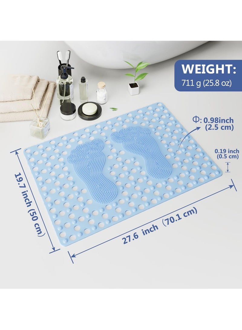 SYOSI Non-Slip Shower Safety Mat, Non-Slip Shower Floor Mat for Bathers Exfoliating Foot Massage Bath Mat 27.6''x19.7'' Shower Foot Scrubber with Superior Grip Suction Cups Drain Holes (Blue) - Image 3