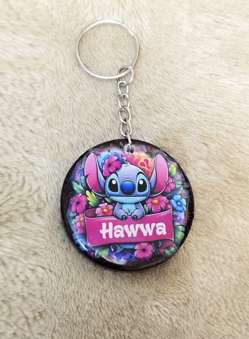 STITCH Customized Stitch Character Resin Keychain with Name – Custom Name Tag, Unique Personalized Gift for Women, Men, Kids | Handmade Keyring Names or Initials | Special Keepsake for Bags, Car Keys, Pouches - Image 1