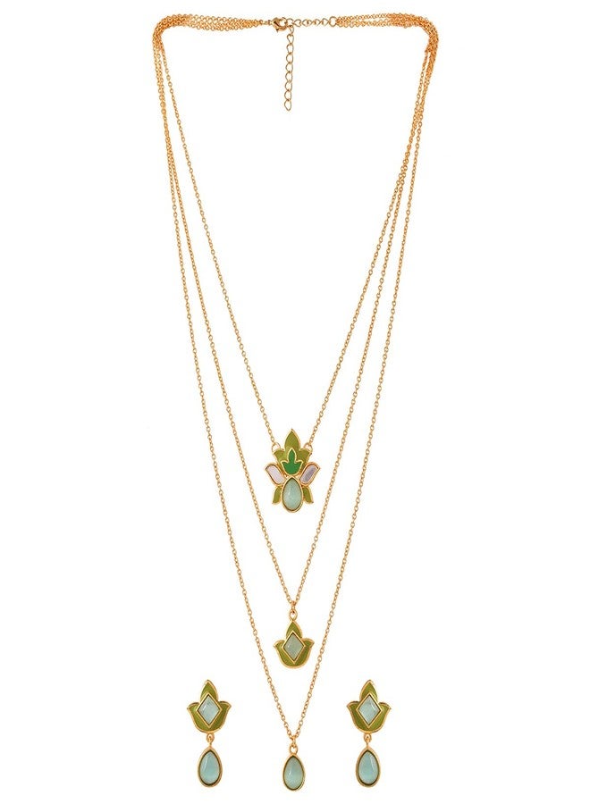 VOYLLA Forever More Green Layered Enamelled Necklace Set Traditional Ethnic Statement Jewellery Anti Tarnish Finish Festive Occasion Womens Day Gift For Wife Sister Girlfriend - Image 4